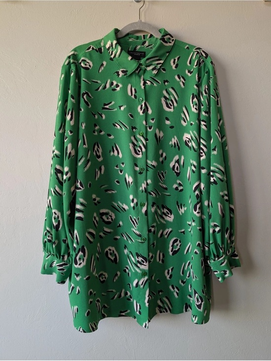 Investments Tops - Investments Green Leopard-Print Button Down Shirt